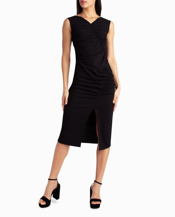 crepe ruched midi dress