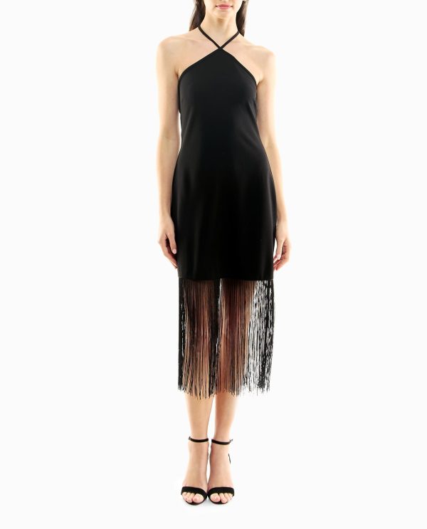 stretch crepe fringed sheath dress